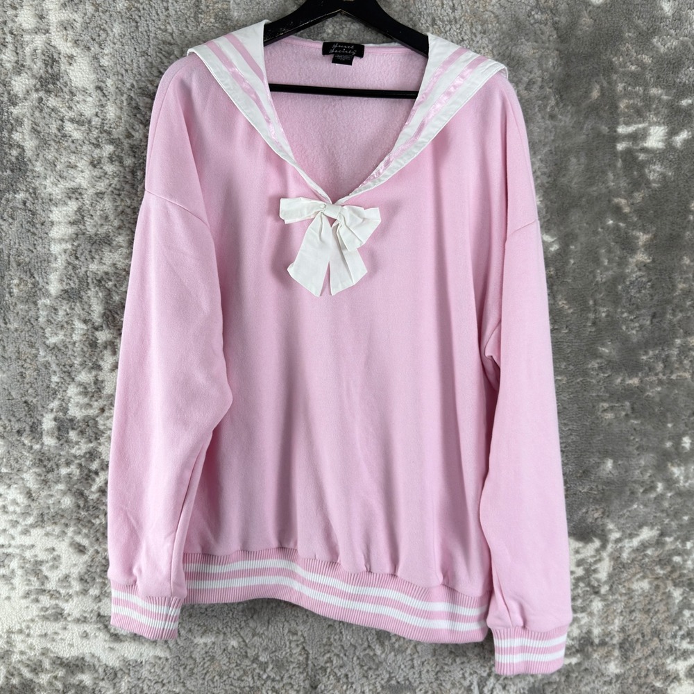 Sweet Society Size LG Sailor Collar Bow Kawaii Pullover Sweatshirt Pink L Women